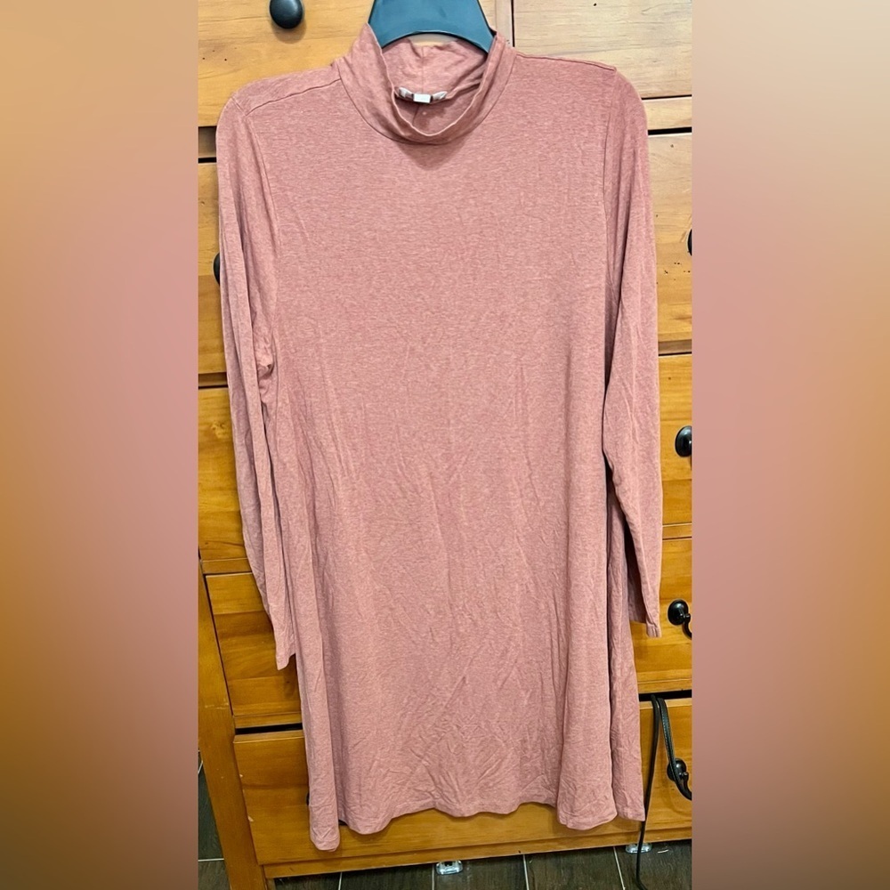 Loft Outlet Women’s Size L Redish Brown Long Sleeve Mock Neck A-Line Dress